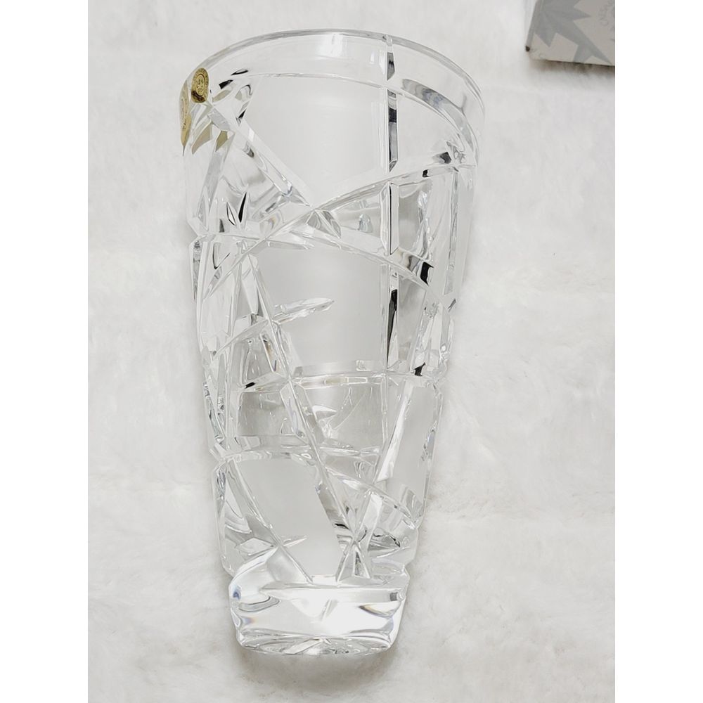 Caesar Crystal Bohemiae Hand Cut Lead Crystal Miter Vase 6.5" Karel Rosa Signed - Picture 12 of 13